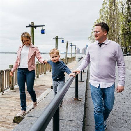 Brian Fichera and Dylan Dreyer walking with their adorable son, Calvin Bradley Fichera